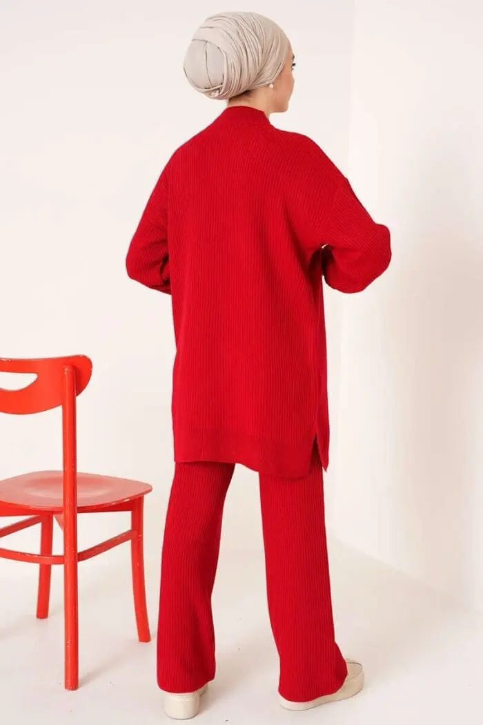 Ensemble Tricot rouge Perlé - Confort au Quotidien – Image 2