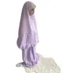 Tenue de prière enfant violette avec motifs floraux blancs