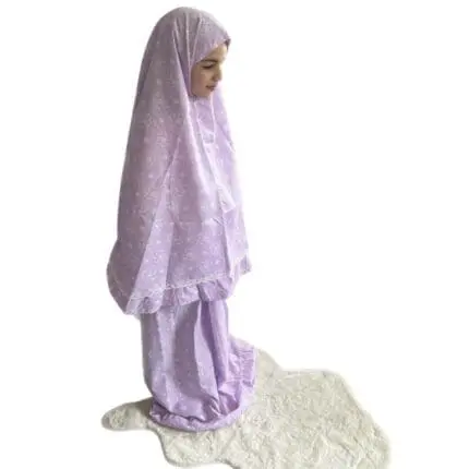 Tenue de prière enfant violette avec motifs floraux blancs