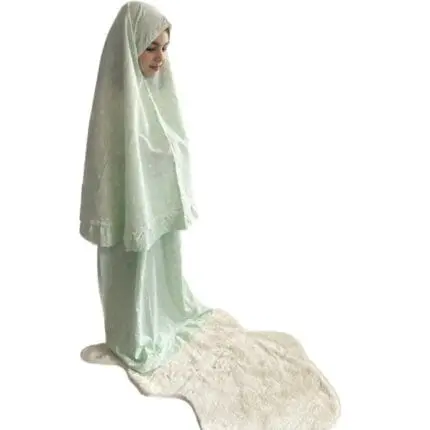 Tenue de prière enfant kiwi avec motifs floraux blancs