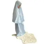 Tenue de prière enfant bleue avec motifs floraux blancs