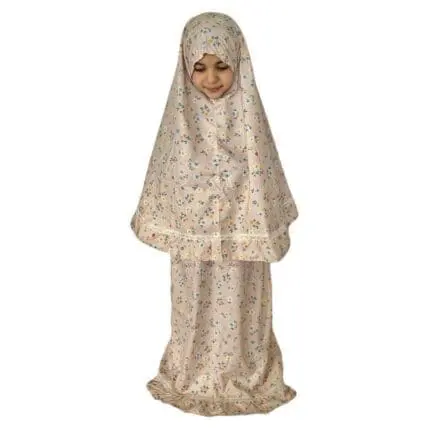 Tenue de prière enfant orange avec motifs floraux, de Belle et Voilée