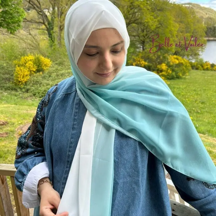 Hijab imprimé en crêpe – Ombre Verte – Image 2