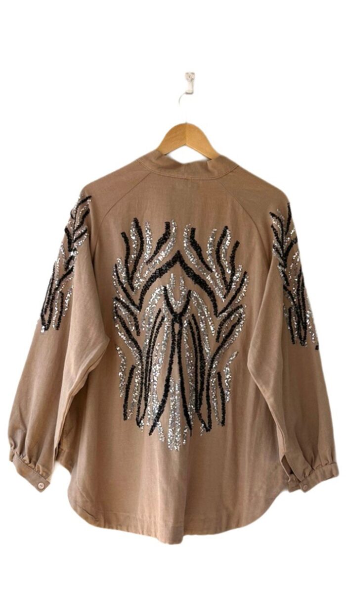 Cardigan long brodé brun-beige – Léger et élégant pour le Printemps-Été – Image 6