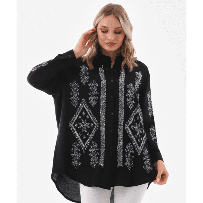 Tunique longue noire brodée – Élégance et légèreté pour le Printemps-Été – Image 2