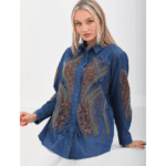 Tunique longue en jean bleu marine brodée – Élégance et confort pour le Printemps-Été – Image 2