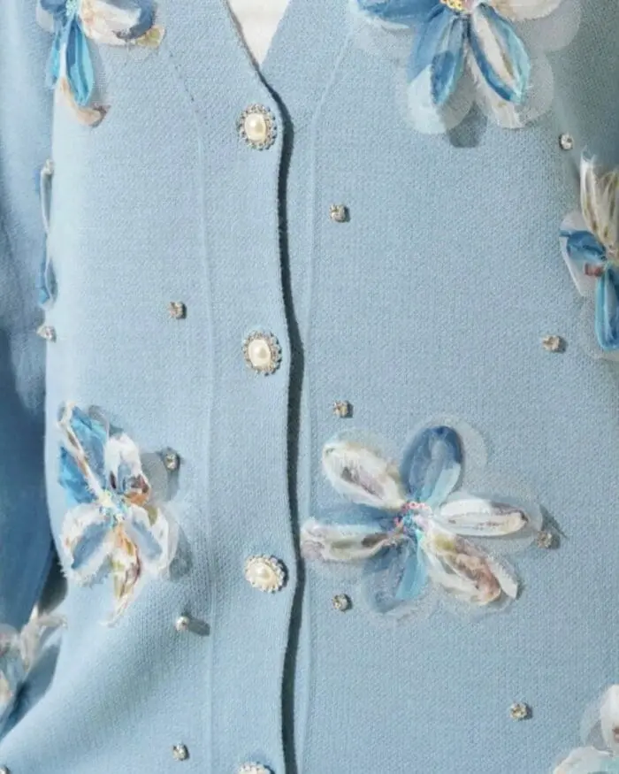 Ensemble Tricot 2 Pièces bleu clair avec Fleurs en 3D - Confort et Élégance – Image 2