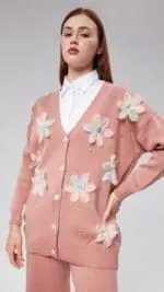 Ensemble Tricot 2 Pièces rose avec Fleurs en 3D - Confort et Élégance – Image 5