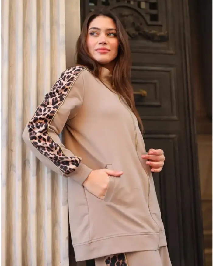 Ensemble 2 pièces en coton beige – Sport chic urbain – Image 4