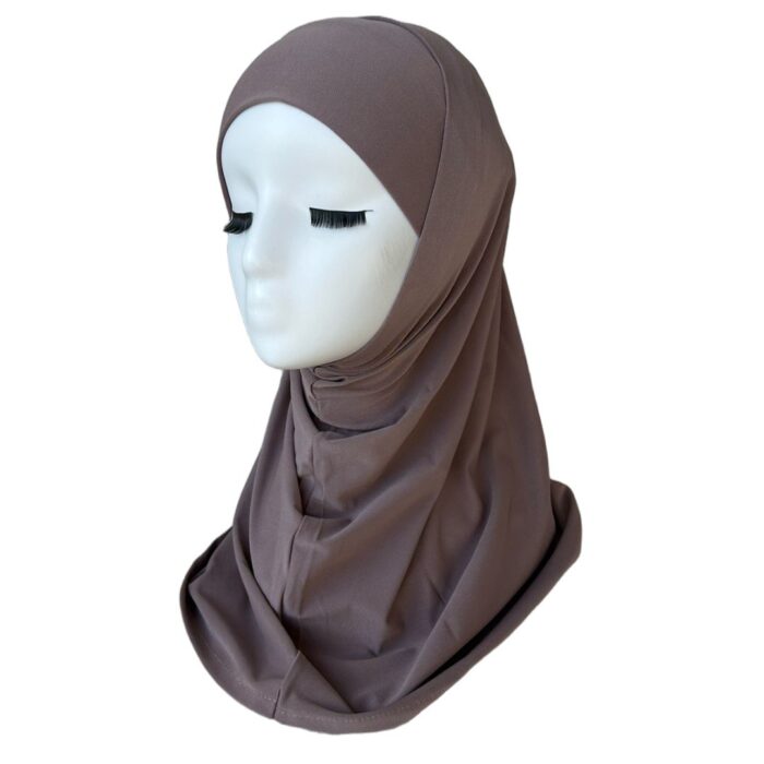 ⁦Hijab 2 Pièces en lycra choco latte – Modernité et Confort⁩ - الصورة ⁦2⁩