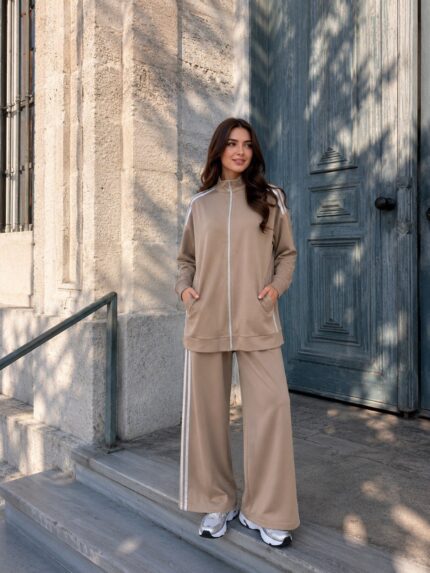 Beige Cotton 2-Piece Sportswear Set