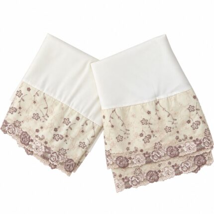 Tenue de prière femme opaque blanc cassé avec dentelle aux tons bronze et crème