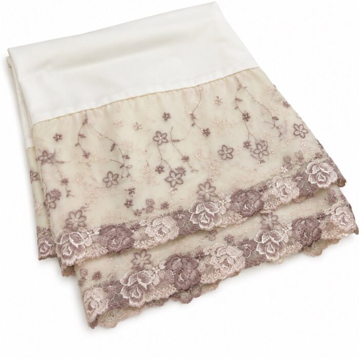 Tenue de prière femme opaque avec dentelle à fleurs bronze et crème – Élégance syrienne – Image 3