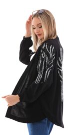 Cardigan long noir brodé argenté – Léger et élégant pour le Printemps-Été – Image 2