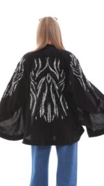 Cardigan long noir aux broderies argentées– Collection Printemps Eté