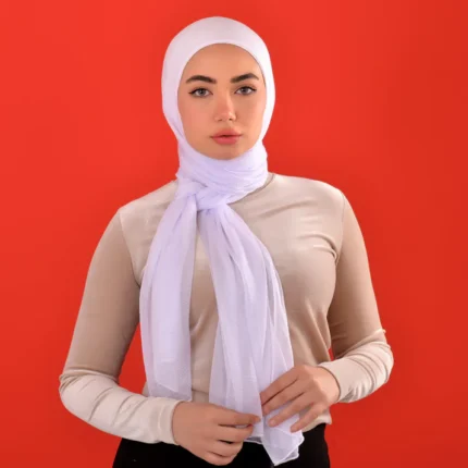 Hijab blanc effet Cachemire léger et fluide, légèrement transparent