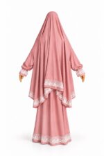 Tenue de prière femme avec manches et dentelle blanche – Rose – Image 3