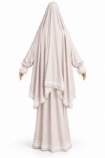 Tenue de prière rose poudré avec manches, vue de dos