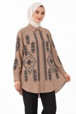 Tunique longue beige brodée – Élégance et légèreté – Image 2